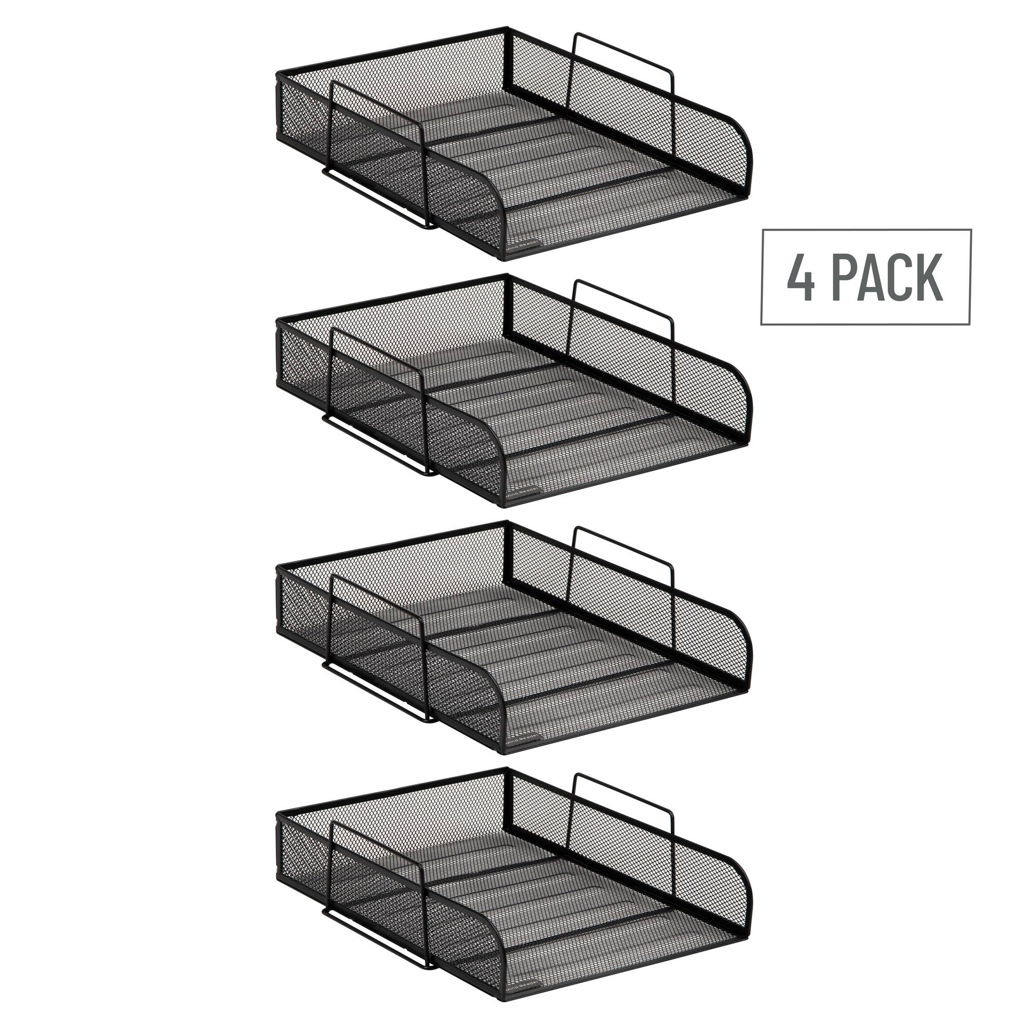Mind Reader Stackable Paper Tray, Desktop Organizer, File Storage, Office, Metal Mesh, 10.5"L x 13.5"W x 11.25"H, 4 Pcs., Black